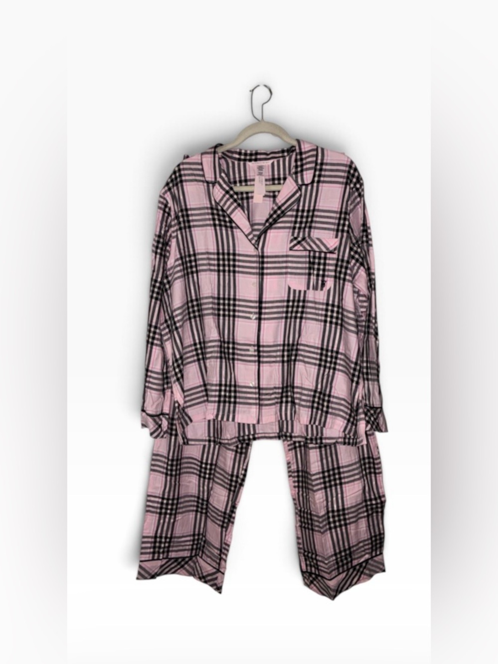 NEW Victoria’s Secret Pajama Set Pj’s 2 Piece Set Pink Plaid Sz XL